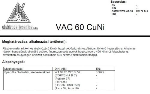 Hegesztő huzal VAC 60 CUNI 1.2/15 kg