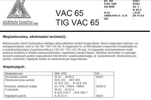 Lángpálca TIG VAC 65 1.6 mm