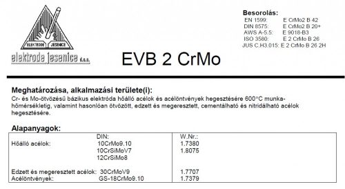 Elektróda bázikus EVB 2 CRMO 2.5 mm