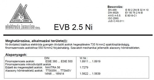 Elektróda bázikus EVB 2.5 NI 5.00 mm